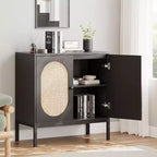 Meuble buffet en rotin avec étagère réglable, buffet de style bohème-fermier pour salle à manger, entrée et salon