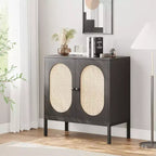 Meuble buffet en rotin avec étagère réglable, buffet de style bohème-fermier pour salle à manger, entrée et salon