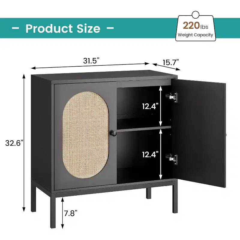 Meuble buffet en rotin avec étagère réglable, buffet de style bohème-fermier pour salle à manger, entrée et salon