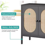 Meuble buffet en rotin avec étagère réglable, buffet de style bohème-fermier pour salle à manger, entrée et salon