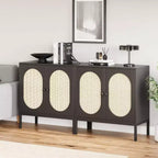 Meuble buffet en rotin avec étagère réglable, buffet de style bohème-fermier pour salle à manger, entrée et salon