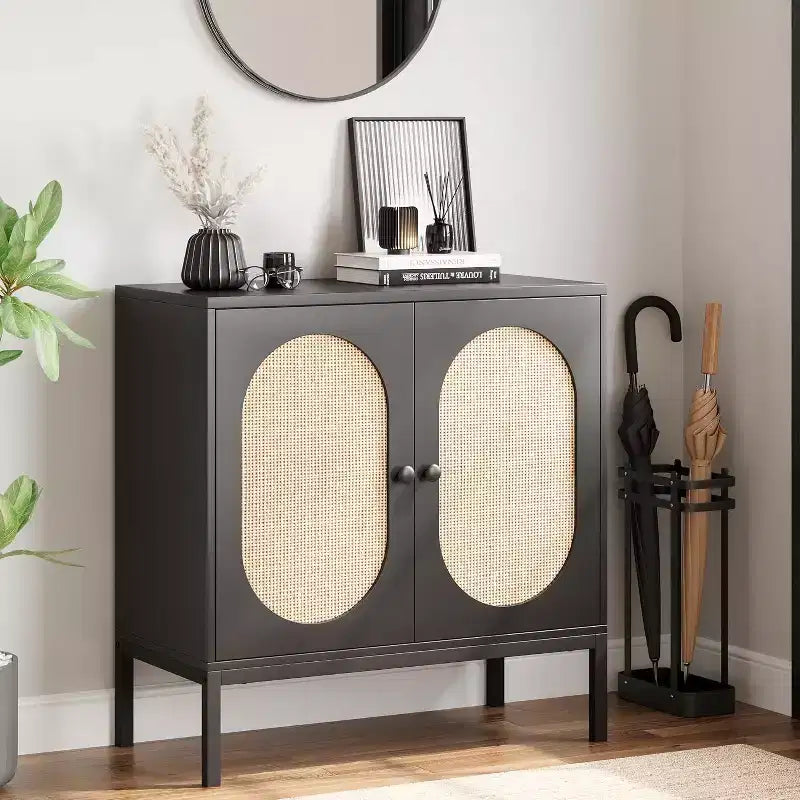Rattan Buffet Cabinet with Adjustable Shelf, Farmhouse Boho Sideboard for Dining Room, Entryway & Living Room Storage