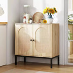 Meuble buffet en rotin avec étagère réglable, buffet de style bohème-fermier pour salle à manger, entrée et salon