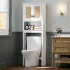 Meuble de rangement 63 au-dessus des toilettes, organisateur de salle de bain de style ferme au-dessus des toilettes avec portes en rotin, meuble de rangement autoportant en bois au-dessus des toilettes, blanc