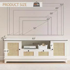 Meuble TV en rotin pour téléviseur 70 pouces, console TV avec 2 armoires et étagère réglable, meuble TV moderne avec rangement, meuble console média