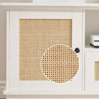Meuble TV en rotin pour téléviseur 70 pouces, console TV avec 2 armoires et étagère réglable, meuble TV moderne avec rangement, meuble console média