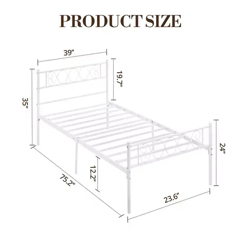 Cadre de lit double en métal TROPOW avec tête et pied de lit, plateforme robuste de 12,2 po pour enfants/adolescents, pas besoin de sommier (1 paquet)