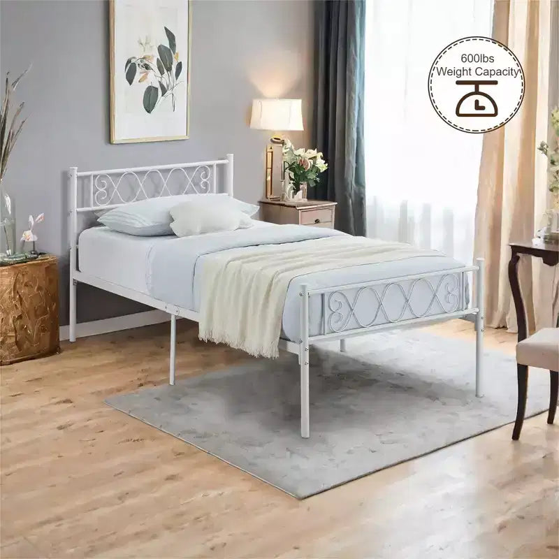 Cadre de lit double en métal TROPOW avec tête et pied de lit, plateforme robuste de 12,2 po pour enfants/adolescents, pas besoin de sommier (1 paquet)