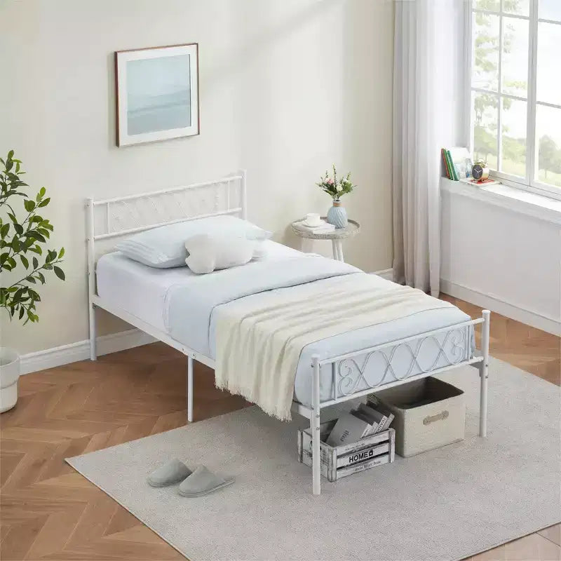 Cadre de lit double en métal TROPOW avec tête et pied de lit, plateforme robuste de 12,2 po pour enfants/adolescents, pas besoin de sommier (1 paquet)