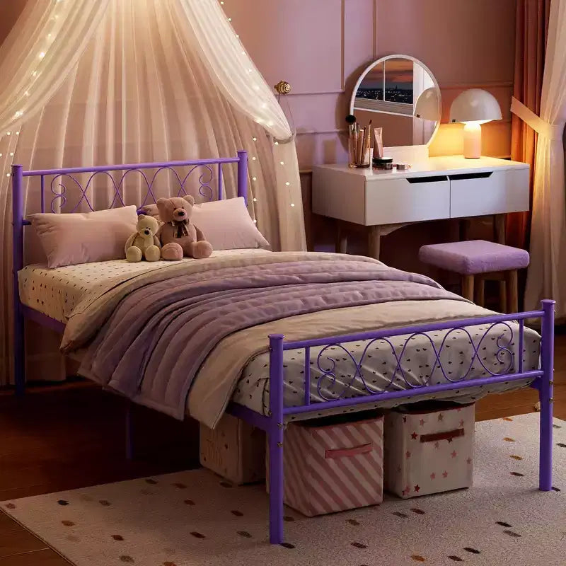 Cadre de lit double en métal TROPOW avec tête et pied de lit, plateforme robuste de 12,2 po pour enfants/adolescents, pas besoin de sommier (1 paquet)