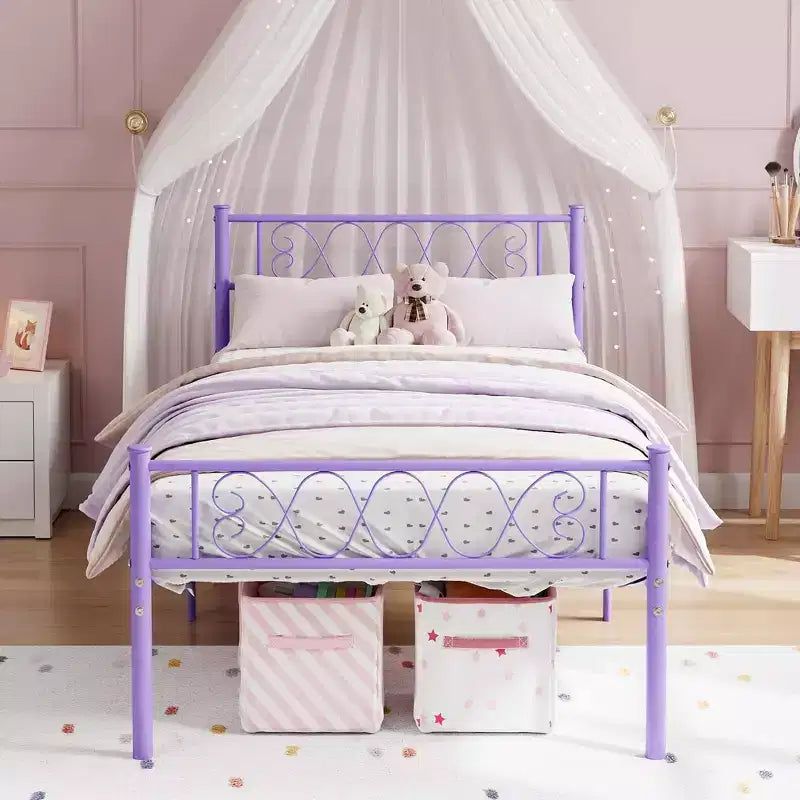 Cadre de lit double en métal TROPOW avec tête et pied de lit, plateforme robuste de 12,2 po pour enfants/adolescents, pas besoin de sommier (1 paquet)