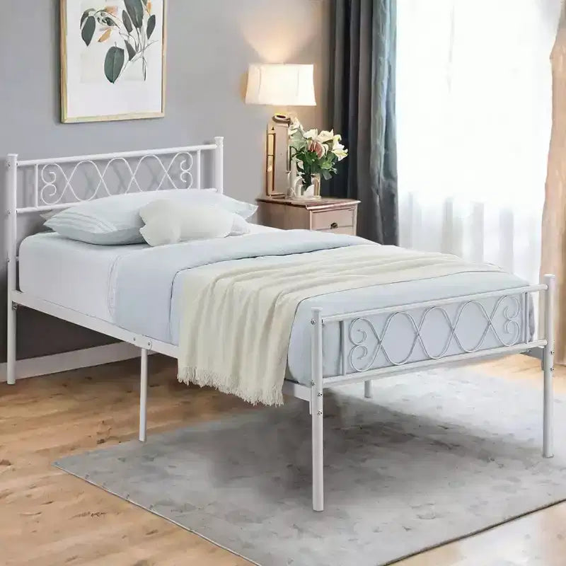 Cadre de lit double en métal TROPOW avec tête et pied de lit, plateforme robuste de 12,2 po pour enfants/adolescents, pas besoin de sommier (1 paquet)