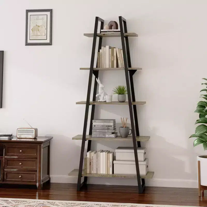 Étagère en métal 72", 5 niveaux, étagère échelle ouverte avec étagères réglables, bibliothèque industrielle pour le rangement à domicile, salon, chambre, bureau