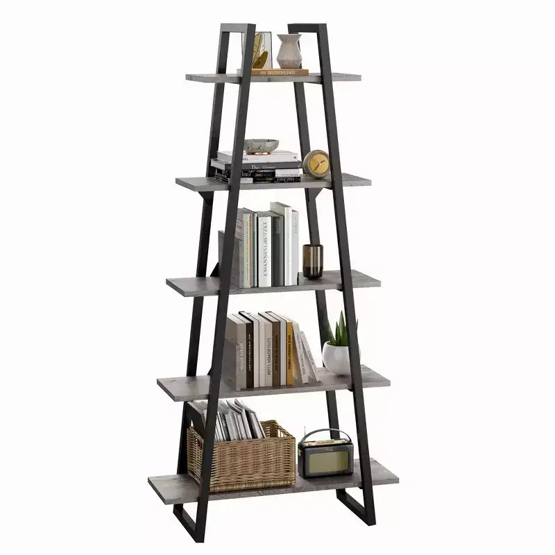 Étagère en métal 72", 5 niveaux, étagère échelle ouverte avec étagères réglables, bibliothèque industrielle pour le rangement à domicile, salon, chambre, bureau