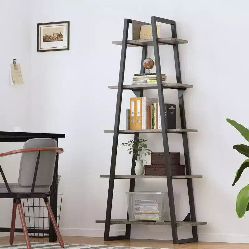 Étagère en métal 72", 5 niveaux, étagère échelle ouverte avec étagères réglables, bibliothèque industrielle pour le rangement à domicile, salon, chambre, bureau