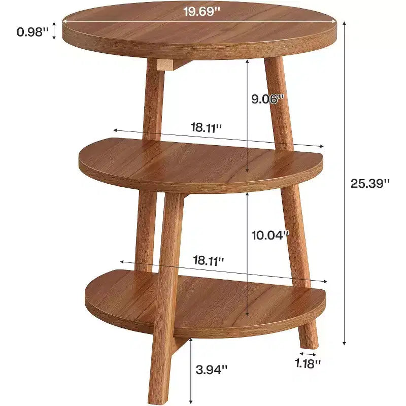Tribesigns Table d'appoint ronde à 3 niveaux, Table d'appoint de 50 cm de large, Petite table de chevet ronde pour salon, chambre et côté de canapé, Marron