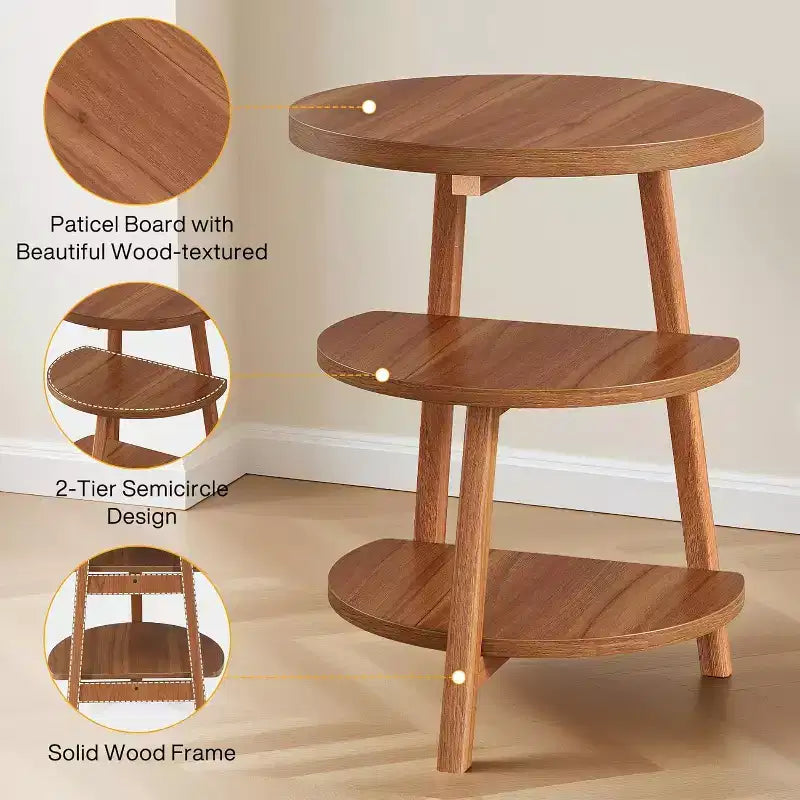Tribesigns Table d'appoint ronde à 3 niveaux, Table d'appoint de 50 cm de large, Petite table de chevet ronde pour salon, chambre et côté de canapé, Marron