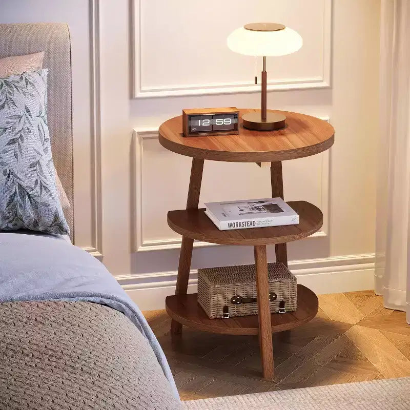 Tribesigns Table d'appoint ronde à 3 niveaux, Table d'appoint de 50 cm de large, Petite table de chevet ronde pour salon, chambre et côté de canapé, Marron