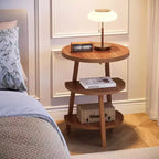 Tribesigns Table d'appoint ronde à 3 niveaux, Table d'appoint de 50 cm de large, Petite table de chevet ronde pour salon, chambre et côté de canapé, Marron