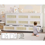 Commode à 9 tiroirs pour chambre à coucher, commodes de 160 cm de long et commode en rotin, style bohème, commode moderne pour salon, entrée, chambre à coucher
