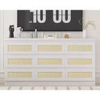 Commode à 9 tiroirs pour chambre à coucher, commodes de 160 cm de long et commode en rotin, style bohème, commode moderne pour salon, entrée, chambre à coucher