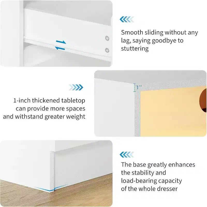 Meuble de rangement Acekool à 4 tiroirs avec éclairage LED et station de recharge, commode moderne blanche, armoire de rangement utilitaire pour chambre et salon