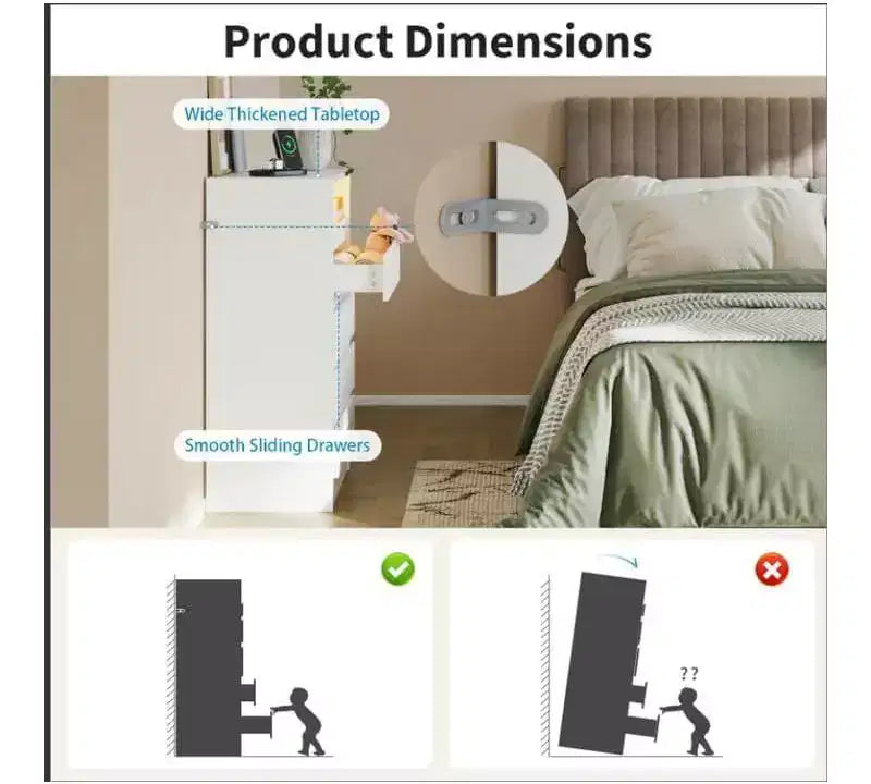 Meuble de rangement Acekool à 4 tiroirs avec éclairage LED et station de recharge, commode moderne blanche, armoire de rangement utilitaire pour chambre et salon