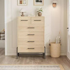 Commode Acekool 46,6 pouces de haut, 4+2 tiroirs – Rangement compatible avec les robots aspirateurs, finition Chêne Naturel pour Chambre et Entrée