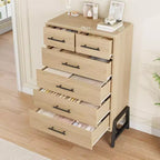 Commode Acekool 46,6 pouces de haut, 4+2 tiroirs – Rangement compatible avec les robots aspirateurs, finition Chêne Naturel pour Chambre et Entrée