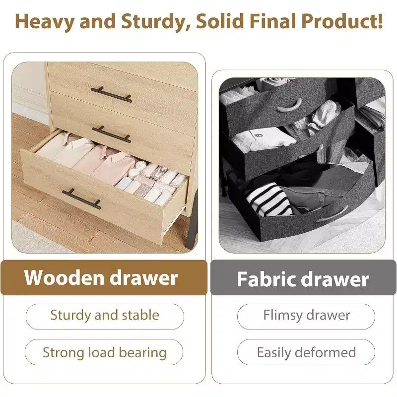 Commode Acekool 46,6 pouces de haut, 4+2 tiroirs – Rangement compatible avec les robots aspirateurs, finition Chêne Naturel pour Chambre et Entrée