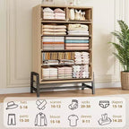 Commode Acekool 46,6 pouces de haut, 4+2 tiroirs – Rangement compatible avec les robots aspirateurs, finition Chêne Naturel pour Chambre et Entrée