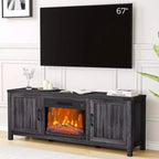 Meuble TV 67 po avec centre de divertissement – Convient aux téléviseurs jusqu'à 65 po, meuble de rangement à 2 portes avec cheminée électrique 23 po avec chauffage et télécommande, gris foncé