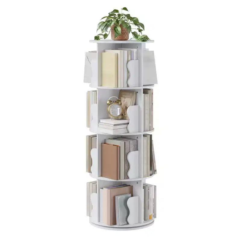 Tour de bibliothèque tournante à 4 niveaux Coolmee, bibliothèque d'angle pivotante pour petits espaces, étagère de rangement tournante à 360 degrés