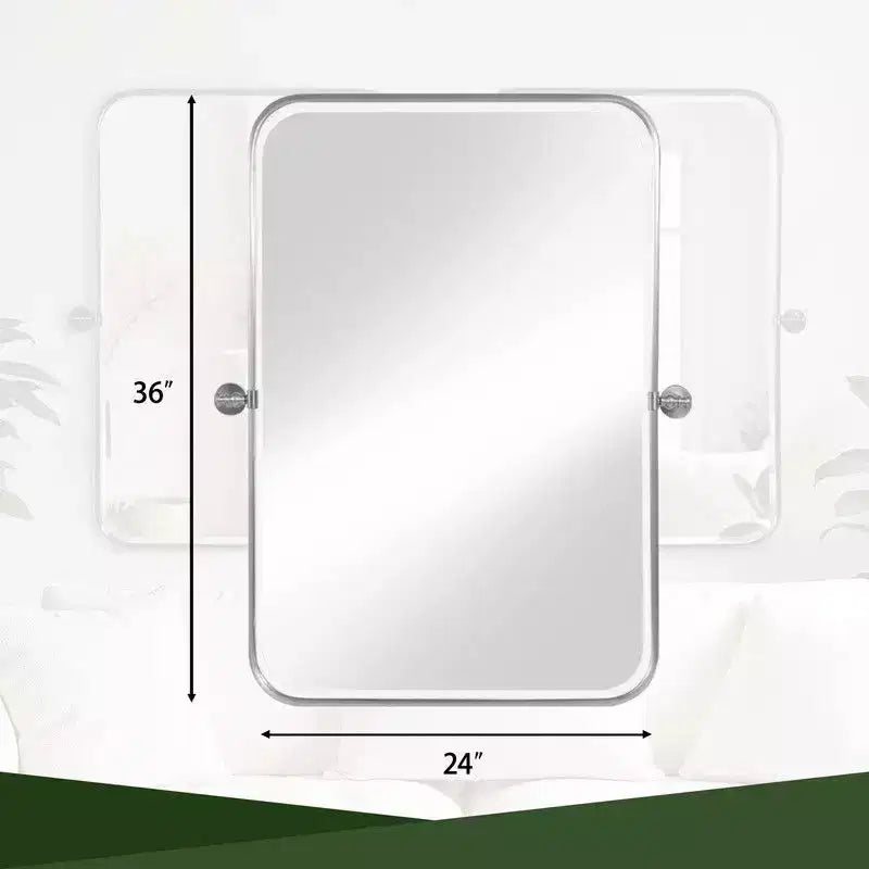 PexFix 36 x 24 Miroir mural pivotant rectangulaire en fer argenté, miroir de salle de bain inclinable, cadre métallique, miroir bidirectionnel réglable pour chambre et salon