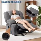 Fauteuils inclinables à bascule, fauteuil inclinable de massage avec vibration et chaleur, fauteuil inclinable à bascule pivotant à 360° avec poches latérales et porte-gobelets