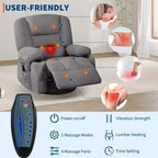 Fauteuils inclinables à bascule, fauteuil inclinable de massage avec vibration et chaleur, fauteuil inclinable à bascule pivotant à 360° avec poches latérales et porte-gobelets