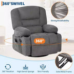 Fauteuils inclinables à bascule, fauteuil inclinable de massage avec vibration et chaleur, fauteuil inclinable à bascule pivotant à 360° avec poches latérales et porte-gobelets