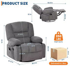 Fauteuils inclinables à bascule, fauteuil inclinable de massage avec vibration et chaleur, fauteuil inclinable à bascule pivotant à 360° avec poches latérales et porte-gobelets