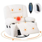 Fauteuils inclinables à bascule, fauteuil inclinable de massage avec vibration et chaleur, fauteuil inclinable à bascule pivotant à 360° avec poches latérales et porte-gobelets