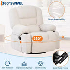 Fauteuils inclinables à bascule, fauteuil inclinable de massage avec vibration et chaleur, fauteuil inclinable à bascule pivotant à 360° avec poches latérales et porte-gobelets