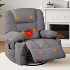 Fauteuils inclinables à bascule, fauteuil inclinable de massage avec vibration et chaleur, fauteuil inclinable à bascule pivotant à 360° avec poches latérales et porte-gobelets