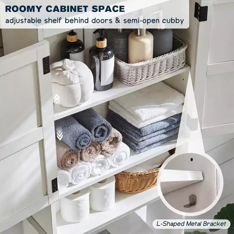 SinCiDo 67 Meuble de Rangement WC, Meuble de Salle de Bain de Ferme avec Étagère Réglable et Porte