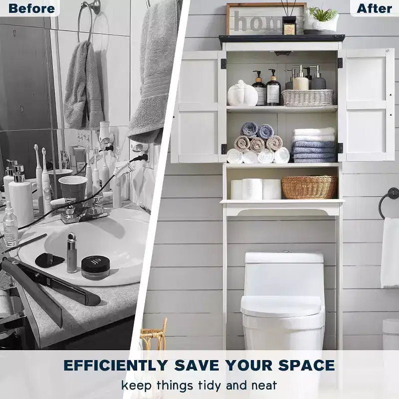 SinCiDo 67 Meuble de Rangement WC, Meuble de Salle de Bain de Ferme avec Étagère Réglable et Porte