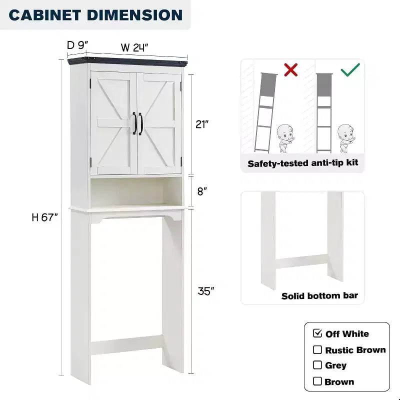 SinCiDo 67 Meuble de Rangement WC, Meuble de Salle de Bain de Ferme avec Étagère Réglable et Porte