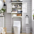 SinCiDo 67 Meuble de Rangement WC, Meuble de Salle de Bain de Ferme avec Étagère Réglable et Porte
