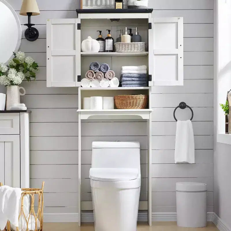 SinCiDo 67 Meuble de Rangement WC, Meuble de Salle de Bain de Ferme avec Étagère Réglable et Porte