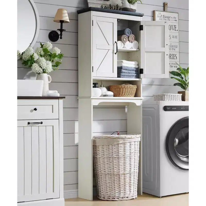 SinCiDo 67 Meuble de Rangement WC, Meuble de Salle de Bain de Ferme avec Étagère Réglable et Porte