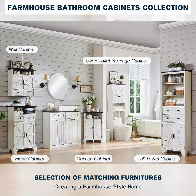 SinCiDo 67 Meuble de Rangement WC, Meuble de Salle de Bain de Ferme avec Étagère Réglable et Porte