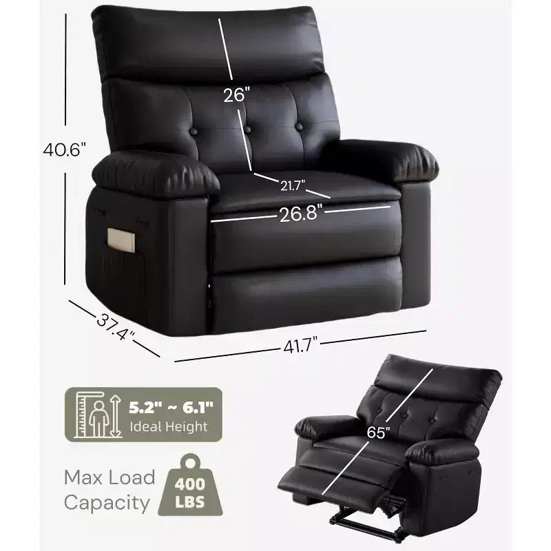 Fauteuil inclinable manuel en cuir PU, fauteuil à bascule pivotant à 306 degrés avec poches latérales, fauteuil inclinable moderne pour une personne, beige