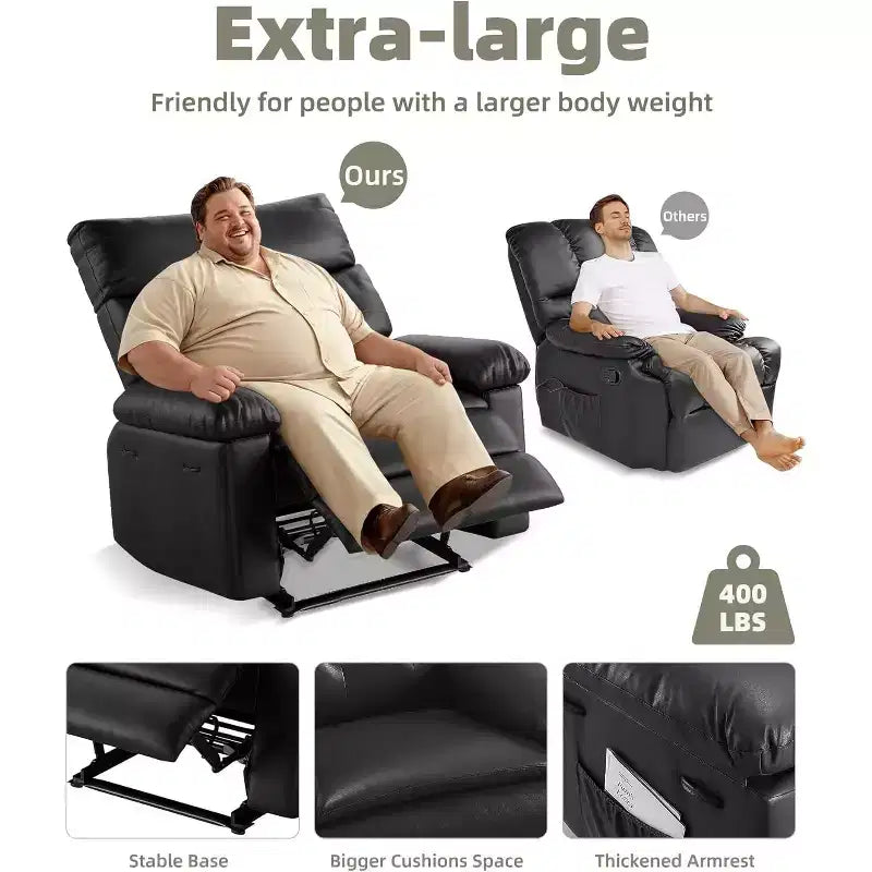Fauteuil inclinable manuel en cuir PU, fauteuil à bascule pivotant à 306 degrés avec poches latérales, fauteuil inclinable moderne pour une personne, beige